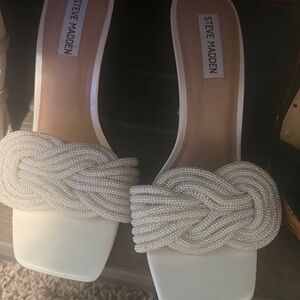 Steve Madden Tan and Silver Crystal Embellished Heels